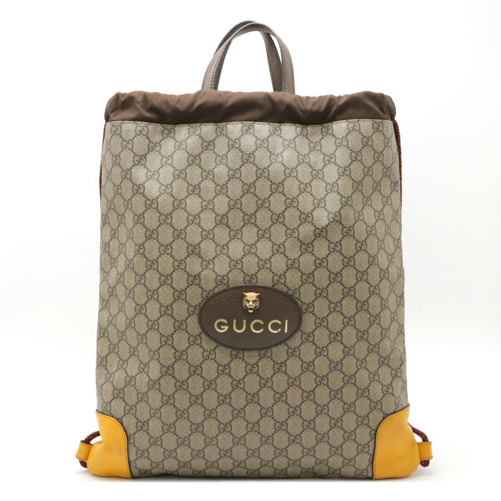 Gucci GG Supreme Cat Head Drawstring Backpack Beige Brown Yellow